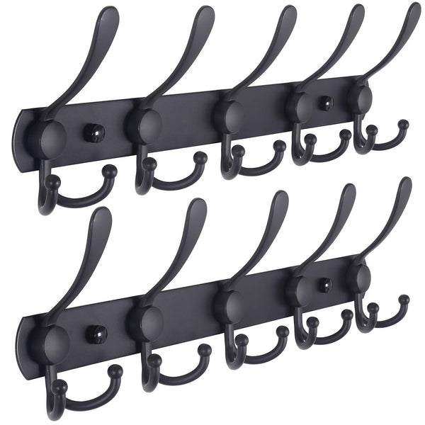 Dseap Coat Rack Wall Mounted - 5 Tri Hooks, Heavy Duty, Stainless Steel, Metal Coat Hook Rail for Coat Hat Towel Purse Robes Mudroom Bathroom