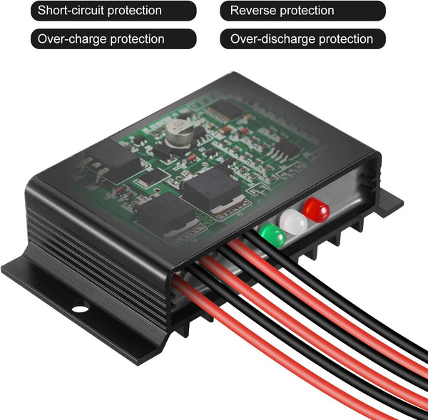20A 12V 24V Auto IP68 Waterproof PWM Solar Charge Controller Solar Panel Battery Intelligent Regulator for Solar System Caravan Boat(24 Hours