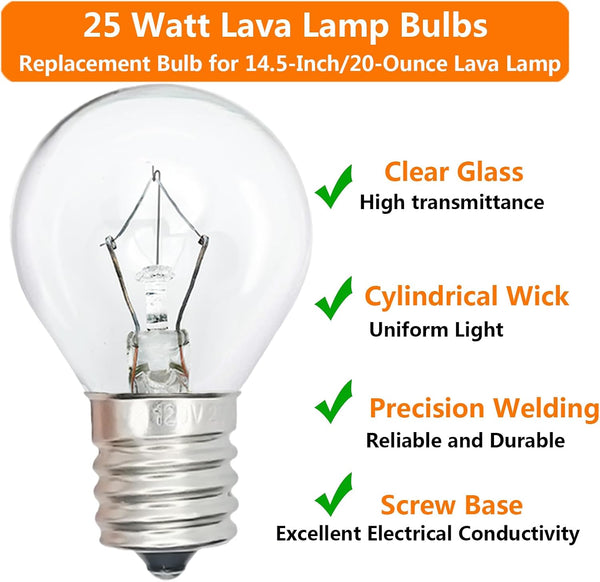 Lava Lamp Bulbs 25 Watt S11 E17 Base The Original Replacement Light Bulbs for 14.5" Lava Lamps and Glitter Lamps,120 Volt Motion Lava Lamp Light