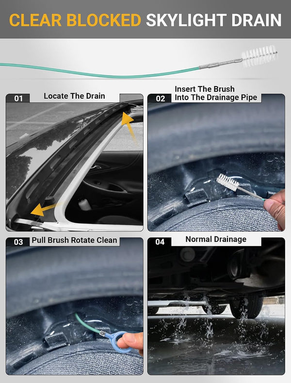 Upgraded Auto Sunroof Drain Cleaning Tool, 78 Inch Flexible Drain Brush Long Pipe Cleaners for Car, Tube Cleaning Brush Slim Drain Dredging Tool