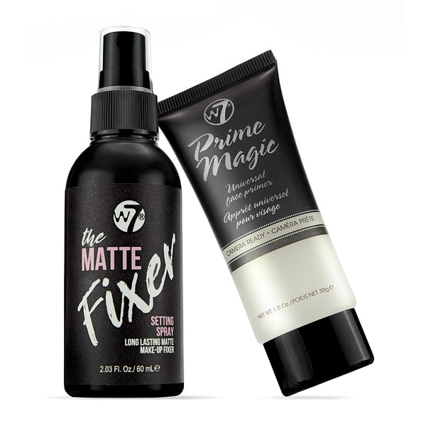W7 Prime Magic & the Fixer Matte Set - Makeup Primer & Setting Spray Duo for a Smooth, Matte Finish - Pore Minimizer & Shine Control -