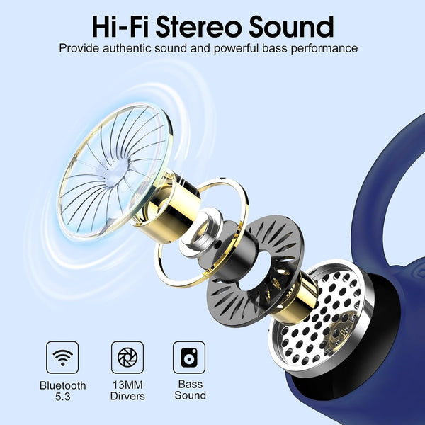 Wireless Earbuds, 2023 Bluetooth Headphones 5.3 Sport, 50H Ear buds with Earhooks, Dual LED DisplayBluetooth Earbuds, Stereo Noise Cancelling