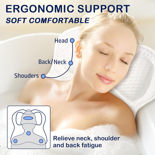 Bathtub Pillows Bath Pillow Luxury Bathtub Pillows for Back and Neck Support Soft & Comfortable Bath Pillows for Tub 4D Air Mesh Fabric 6 Non-Slip