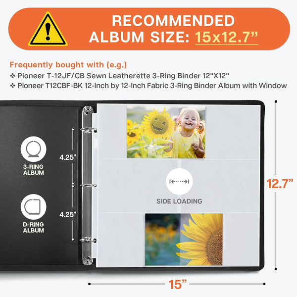 Dunwell 12x12 Scrapbook Page Protectors, 4x6 Photo Album Refill Pages, 100-Pack (13.1" x 12.7"), Fits 12x12 3-Ring & D-Ring Scrapbook Albums,