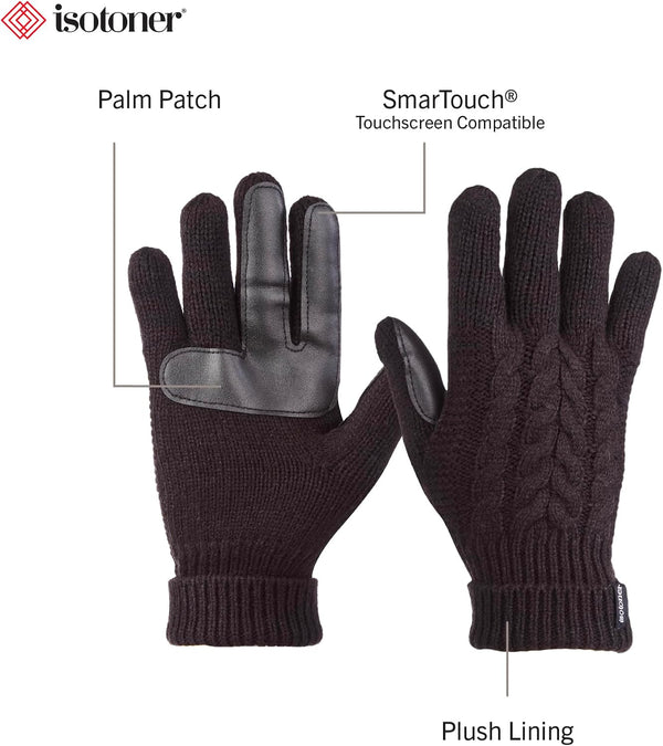isotoner Women's Touchscreen Cable Knit Sherpasoft Gloves One Size Black