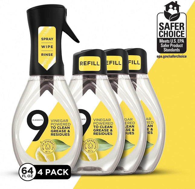 9 Elements Natural Dish Soap, Dishwashing Liquid with Lemon Essential Oils, Made with the Power of Vinegar, 1 Dish Spray