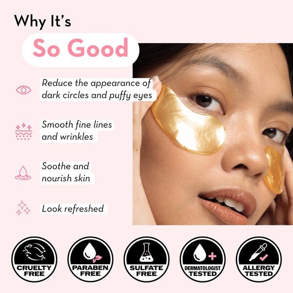 Elizabeth Mott 24K Gold Under Eye Patches, 20 Pairs | Cooling Facial Massager, Reduces Puffiness & Under-Eye Bags, Tightens Pores, Boosts