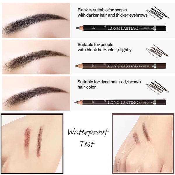 12 Pcs Dark Brown Eyebrow Pencil Eyeliner Makeup，Soft Textured，Easy to Color，Waterproof，Long Lasting Eyebrow Tint Pen for Fills in Sparse Areas