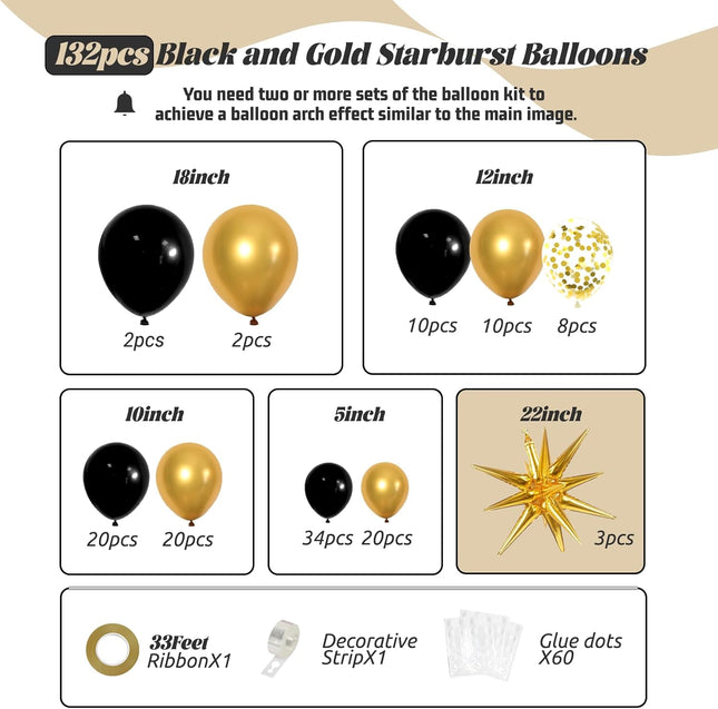 FOTIOMRG Black and Gold Balloons Garland Arch Kit, 5 10 12 18Inch Black Gold Con