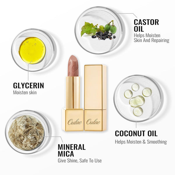 Oulac Light Pink Lipstick for Women with Metallic 3D Shine Lightweight Hydrating Formula, High Impact Lip Color, Vegan Beauty, Full Coverage Lip