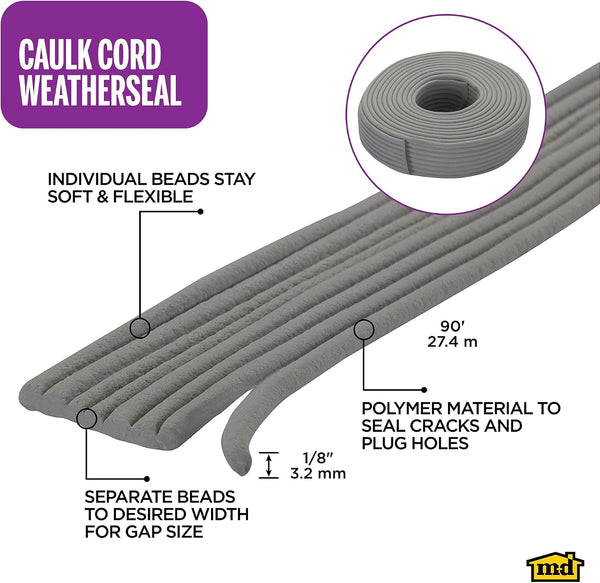 M-D Building Products Replaceable Caulk Cord Weatherseal: Quick and Effective Solution for Sealing Small Gaps, Cracks, and Protecting Against