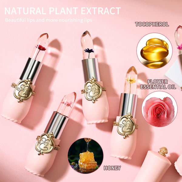 BestLand 6 Pcs/Set Flower Jelly Lipstick Set Temperature Change Moisturizer Long Lasting Nutritious Balm Magic Color Change Lip Gloss 6 Count