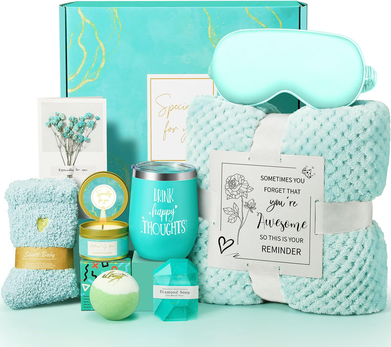Happy Birthday Gifts for Women Mom Her Friend Sister Wife Grandma, Self Care Gift Get Well Relaxing Spa Gift Basket Set Green