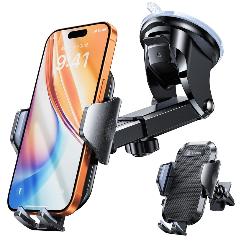 andobil Military-Grade Phone Holders for Your Car 【89+ LBS Strongest Suction & Metal Clip】 2026 Ultimate Car Phone Holder, Dashboard Windshield