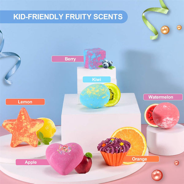 DUAIU 6Pcs Fizzy Bubble Bath Bombs for Kids & Women - Organic Natural Kids Bath Bomb Gift Set with Essential Oils, Fruit Fragrance and a Bathing