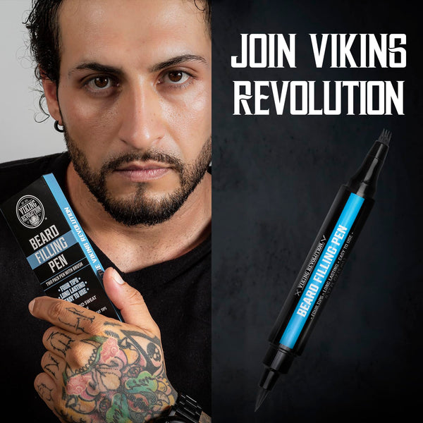 Viking Revolution Beard Pen (2 Pack) - Black Beard Pencil Filler for Men Lapiz para Barba de Hombre - Beard Filler for Men Waterproof Beard