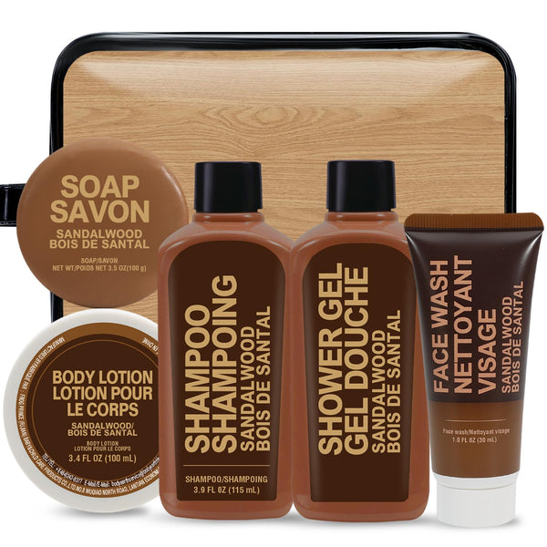 Gifts for Men 6pcs Sandalwood Gift Set Travel Size Toiletry with Shampoo, Body Lotion, Mens Gift Birthday Anniversary Gift Sets for Men, Christmas
