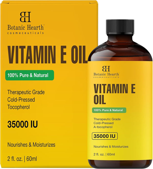 Botanic Hearth Vitamin E Oil 2 Fl Oz |100% Pure and Natural- Cold Pressed & Hexane Free Natural Hair Growth Oil for Eyelashes, Eyebrows, Skin,