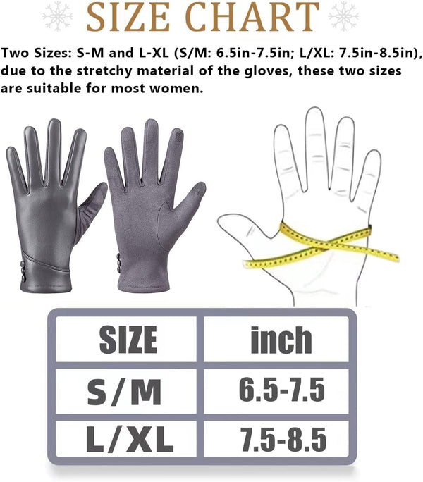 Womens Winter Leather Gloves Touch Screen Wool Lined Windproof Warm Suede Fashion Dress Gloves Large-X-Large Grey