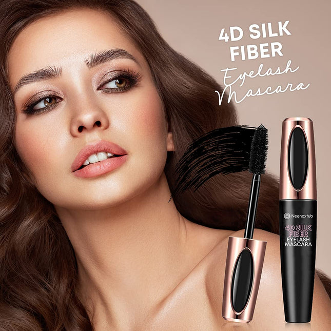 4D Silk Fiber Lash Mascara, Lengthening and Thick, Long Lasting, Waterproof & Smudge-Proof, Hypoallergenic Formula 2 Pac