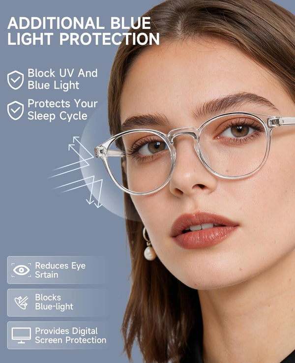 Blue Light Blocking Glasses,Computer Glasses,Anti Eyestrain, Lightweight Frame Eyeglasses,Men/Women… (Crystal)