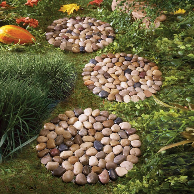 Natural Pebble Stepping Stones for Garden & Outdoor Walkways - 9 Inch round Ther