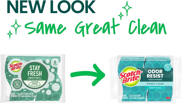 Scotch-Brite Odor Resist Heavy Duty Scrub Sponge, Dishwasher-Safe Kitchen Sponges for Serious Scrubbing, Multipurpose Dish Sponge for Stuck-On