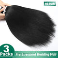 Braiding Hair 16 Inch Pre stretched Braiding Hair Extensions Yaki Hot Water Synthetic Hair(16nch,3Packs Natural black) 1B# 16 Inch(Pack of 3)