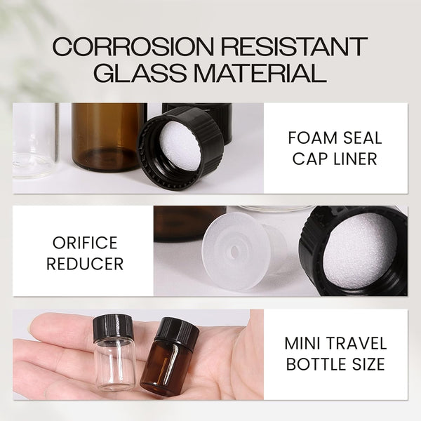 Beauticom 2ML Clear Glass Vial 12 Pieces with Orifice Reducer and Dropper Top