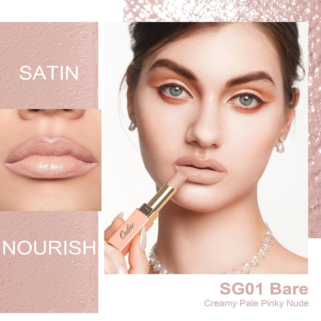 Oulac Beige Lipsticks for Women, Pale Nude Matte Lip Base, Full Coverage Lip Col