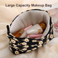 Cosmetic bag Makeup bag Preppy Cute Corduroy Toiletry bag for women travel essentials (Flower black)