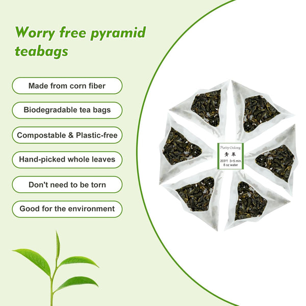 GTGLOTRA Oolong Tea Bags, 24 Whole Leaf Tea Bag, Alternative To Caffeine, 100% Natural Pure Tea, Stress Relief Pyramid Teabags, Suitable for