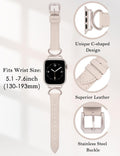 Minyee Leather Bands Compatible with Apple Watch Band 38/40/41/42/44/45/46/49mm Women, Slim Thin Dressy Designer Strap with C-Shape Metal Buckle