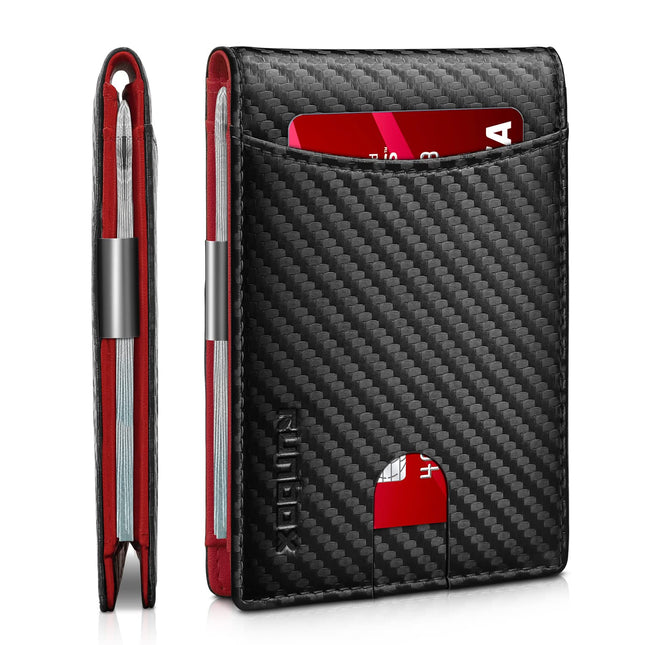 RUNBOX Slim Money Clip Wallets for Men RFID Blocking 11 Card Holder Minimalist Small Leather Bifold Men's Front Pocket W