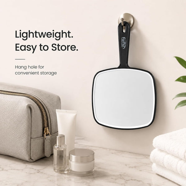 ForPro 9.6" L x 6.3" W Premium Hand Mirror w/Handle for Home & Salon, Black Medium