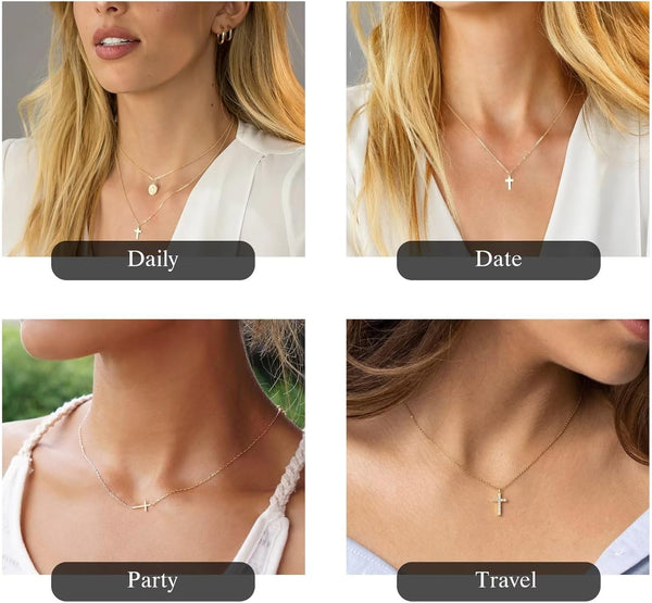 MONOZO Dainty 14K Gold Plated Cross Necklace for Women Jewelry Gifts Trendy | Pearl Cross Pendant Choker Necklaces for Women Girls, Baptism