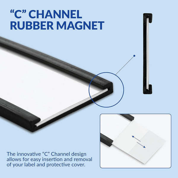 50 Pack "C" Channel Magnetic Label Holders 1X3 with 100 White Card Inserts, 50 Clear Plastic Protectors and Bonus 20 Colorful Cardstock Inserts in
