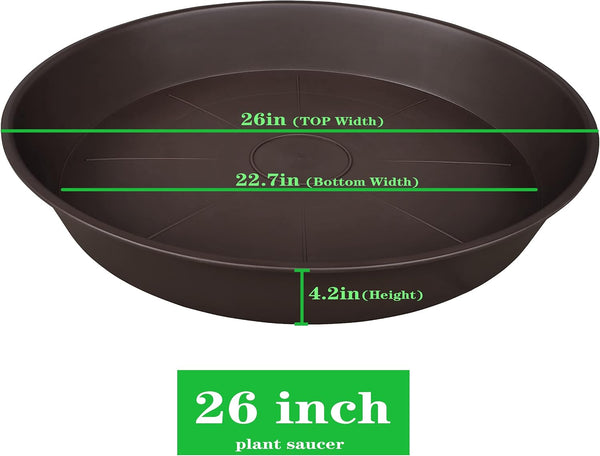 2 Pack of 26 inch Plant Saucer Round, 4.2" Depth Tray, Large Deep Plant Saucers for Pots, Heavy Duty Plastic Flower Plant Water Trays for Indoors