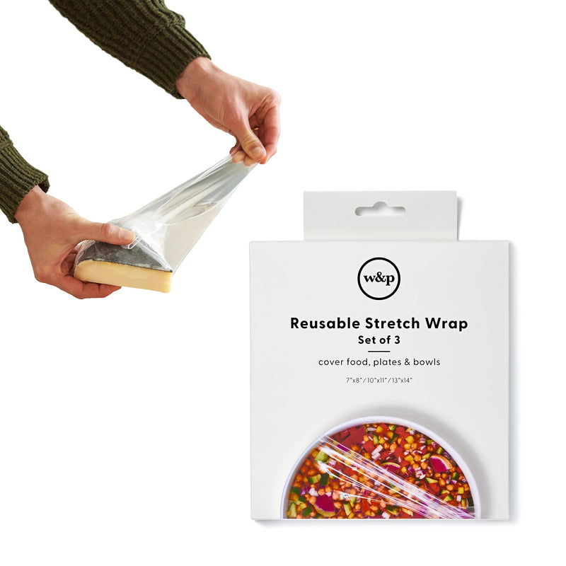 W&P Reusable Silicone Stretch Wrap, 1 Box with 3 Wraps (7x8, 10x11, 13x14), Oven, Dishwasher, Microwave & Freezer Safe, BPA Free Stretch Wrap Set