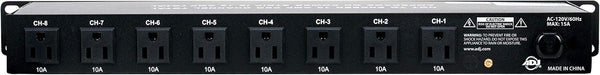 ADJ PC100A power strip single rack space unit with 8 on off lighted toggle switches and 15 amp breaker