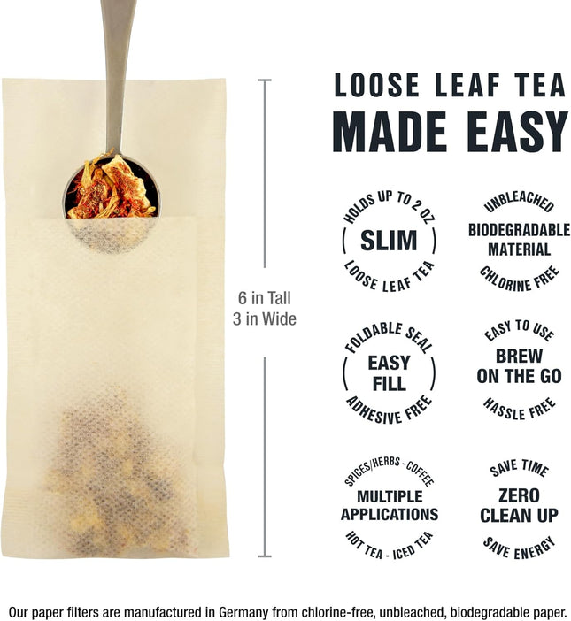 Tiesta Tea Loose Leaf Filters for Brewing | Disposable Infuser for Hot & Iced Drinks | Easy-Fill Steeper | Unbleached Pa