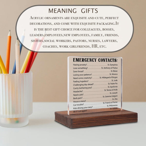 Emergency Contacts, Catholic Gifts for Women, Men, Teens, Girls, Catholic Desk Decor, Godmother Gifts Plaque, Catholic Religious faith Gift