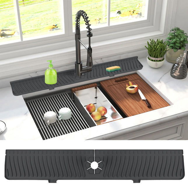Derlights 30 Inch Sink Splash Guard Mat,Silicone Faucet Handle Drip Catcher Tray, Longer Silicone Sink Mat for Kitchenba
