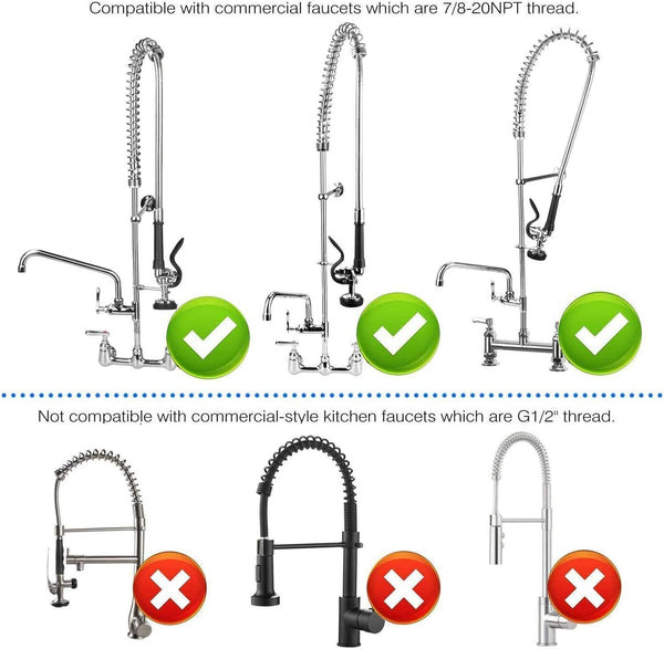 Pre-rinse Sprayer Hose Replacement Kit for Commercial Kitchen Sink Faucet, 44” Length Stainless Commercial Dish Spray Hose Parts