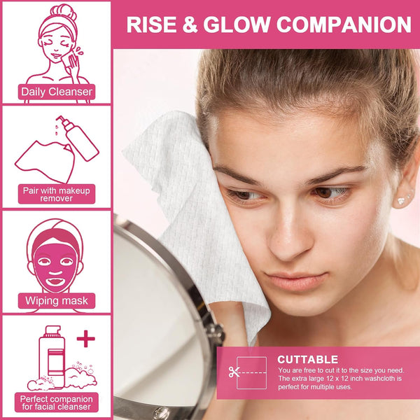 FACEMADE 60 Count XXL Face Towels Disposable 12" × 12" | 20% Larger and 20% More than Others | Lint-free and Odor-free | Soft and Clean, Perfect