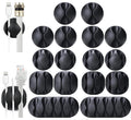 Ohill 16-Pack Black Cord Organizer - Adhesive Cable Clips Holder for Desk, Wall, Car - Wire Management Clips for Iphone Charger, USB, Computer