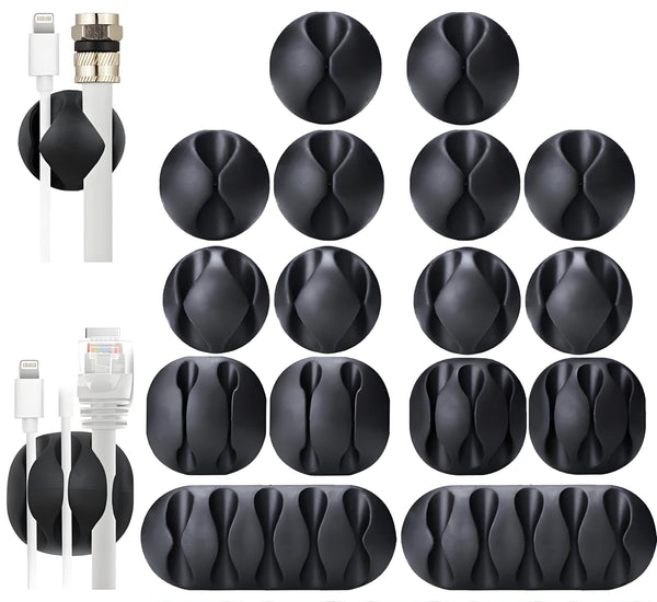 Ohill 16-Pack Black Cord Organizer - Adhesive Cable Clips Holder for Desk, Wall, Car - Wire Management Clips for Iphone Charger, USB, Computer