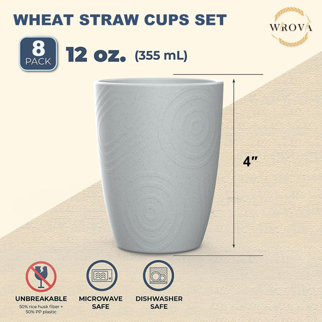 Wheat Straw Cups 8 PCS Good Alternative to Plastic Reusable Cups 12 Oz Unbreakab