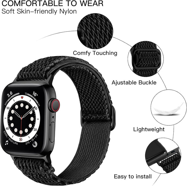 Lerobo Stretchy Nylon Band Compatible with Apple Watch Bands for Women Men Black