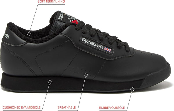 Reebok Princess Sneakers for Women, Comfortable Walking or Tennis Womens Shoes 9 Us-black